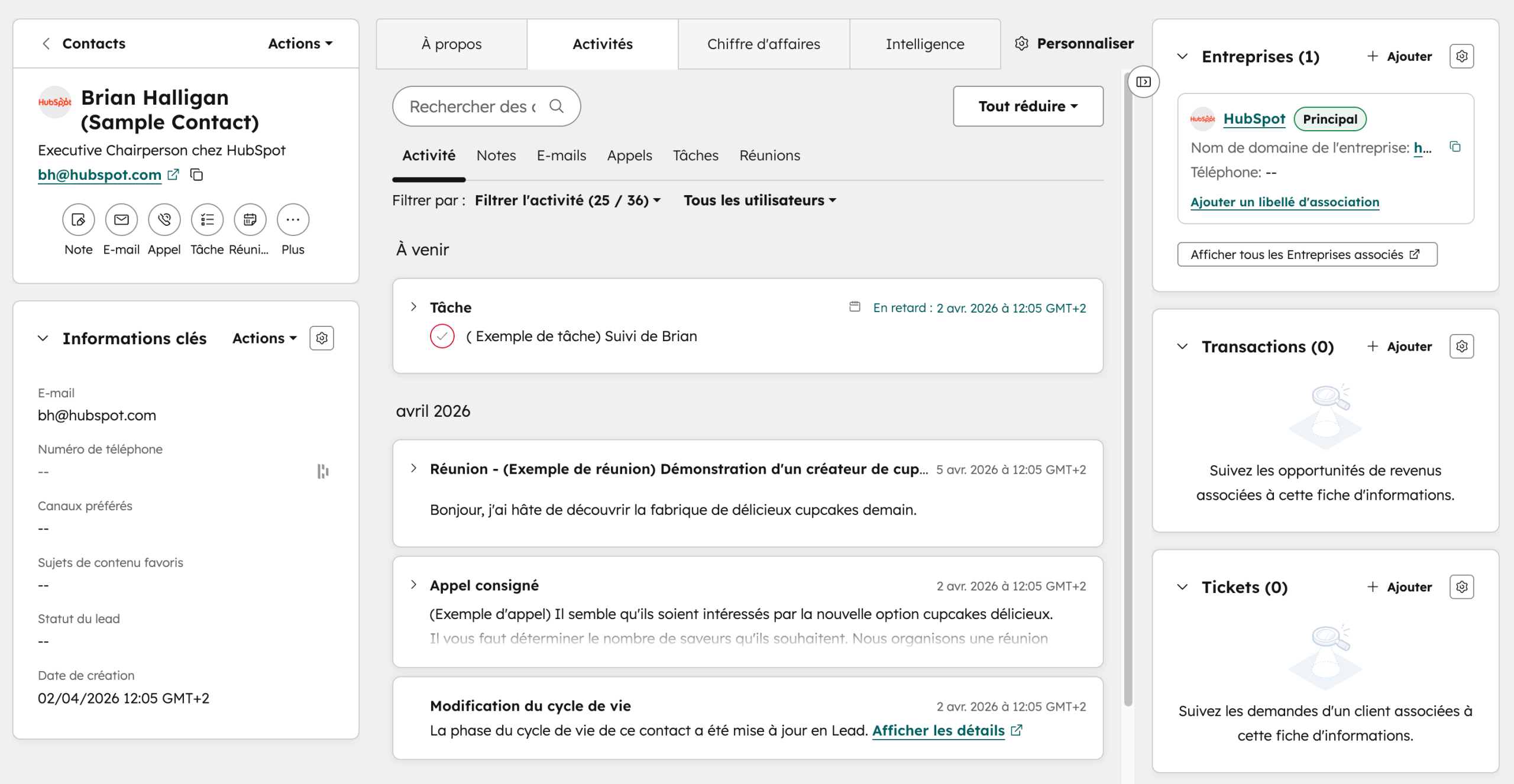 Une fiche contact sur HubSpot