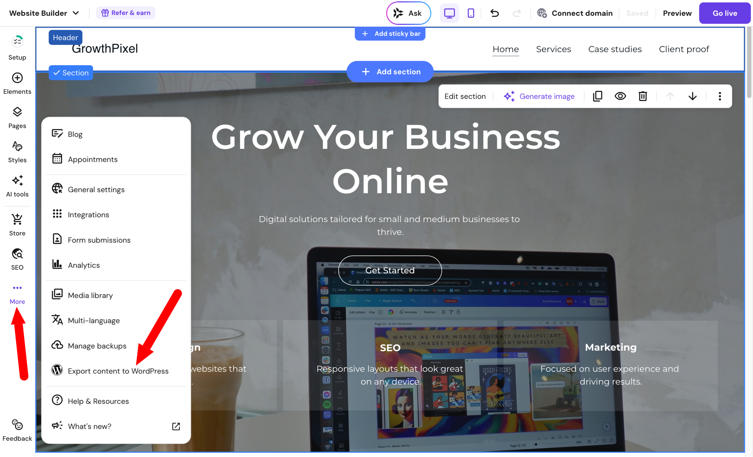 Export content to WordPress.
