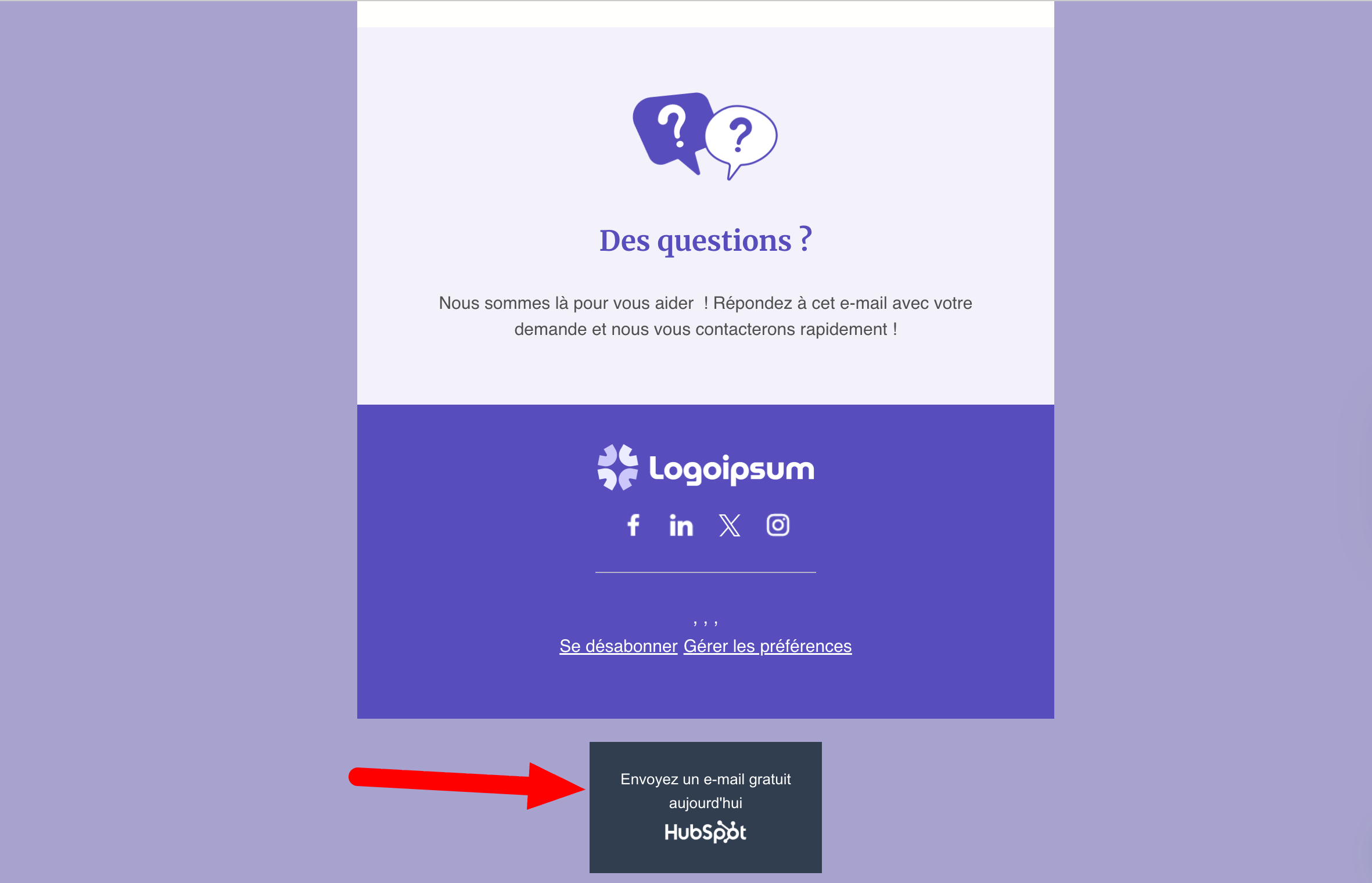 Présence du branding de HubSpot dans un email.