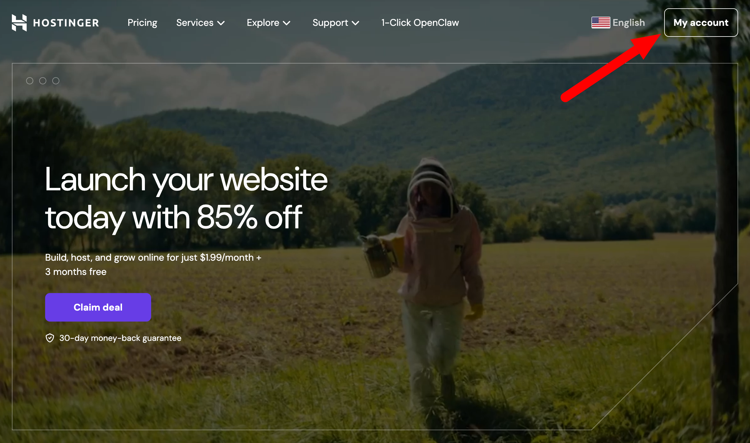 “My Account” button on the Hostinger interface.