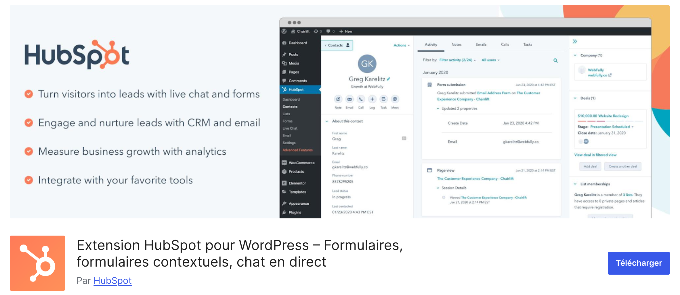 Le plugin HubSpot pour WordPress.