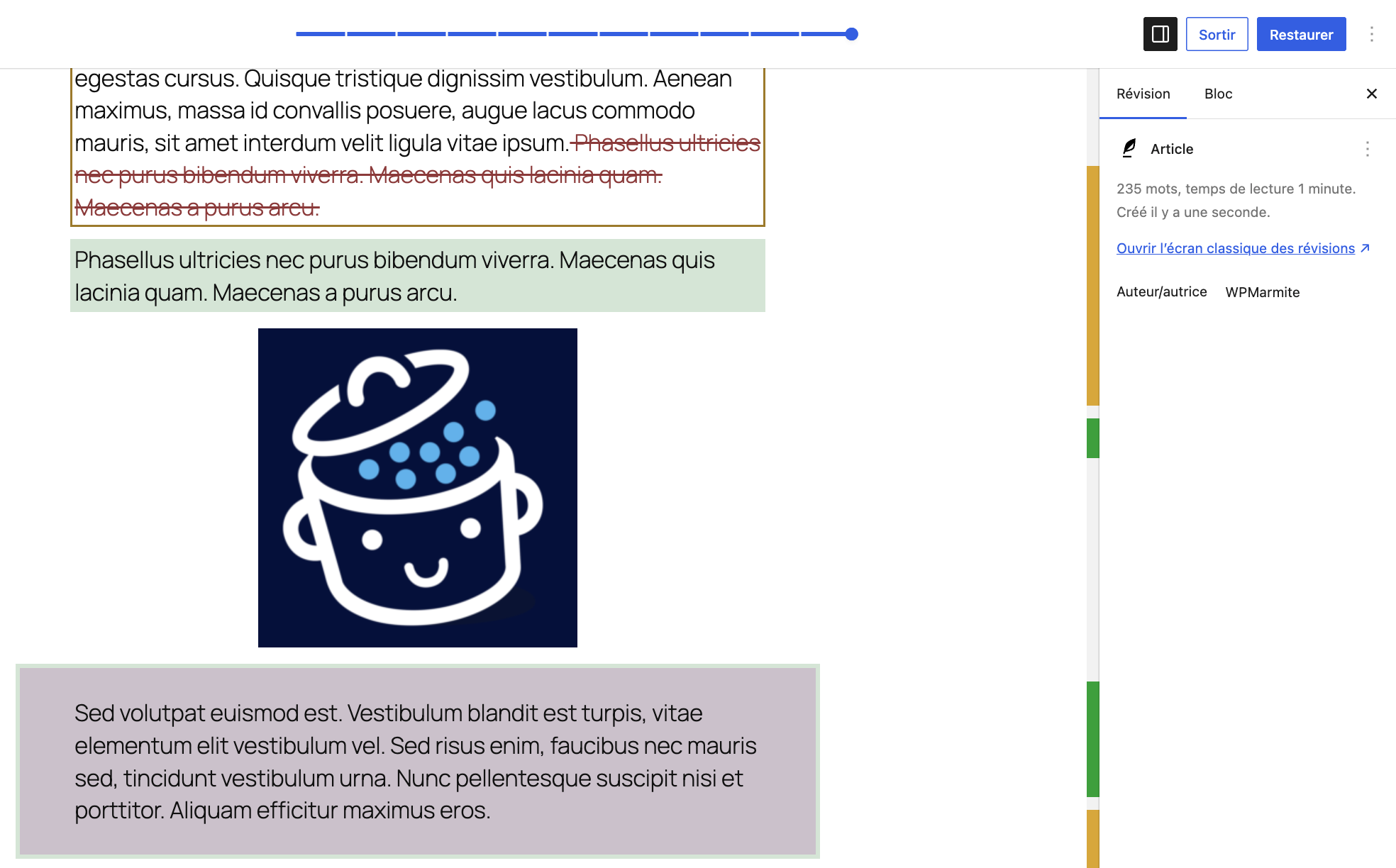 Écran des révisions refondu avec WordPress 7.0