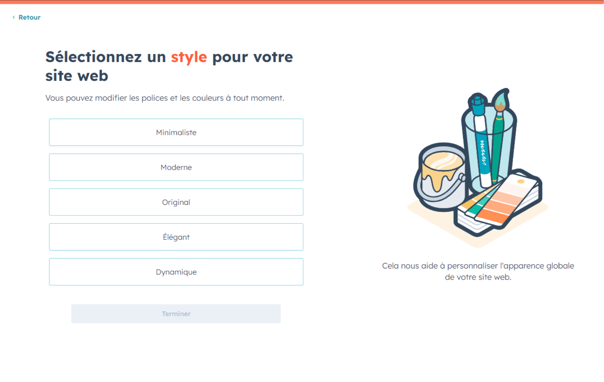 Sélection d'un style sur le générateur de site web par IA de HubSpot.
