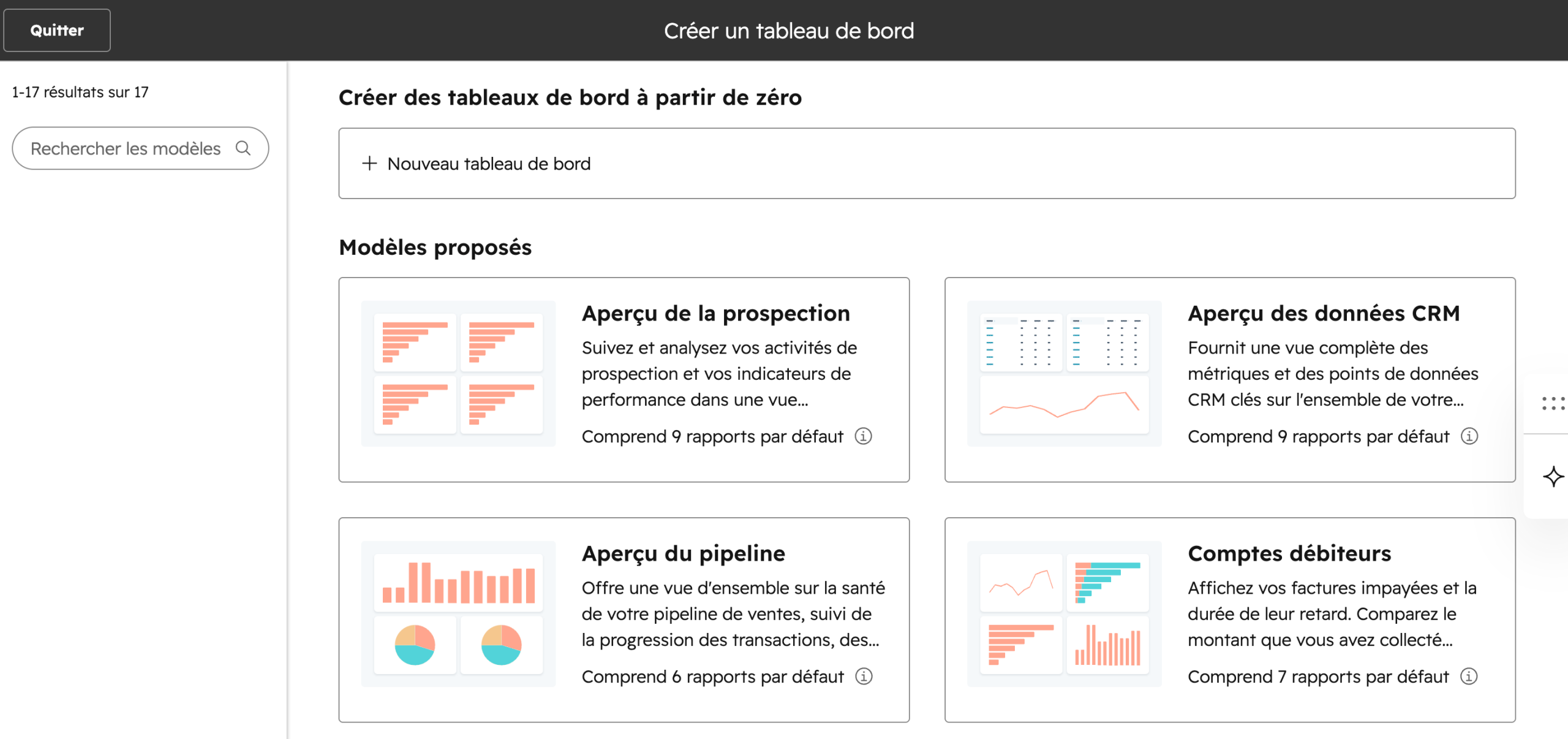 Tableaux de bord de HubSpot.