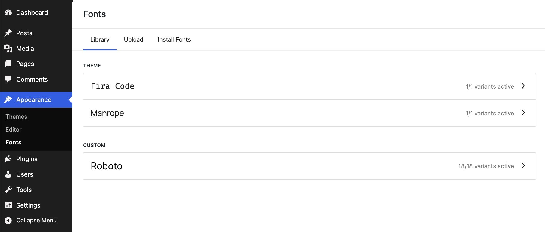 WordPress font library