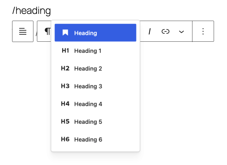 Heading block on WordPress