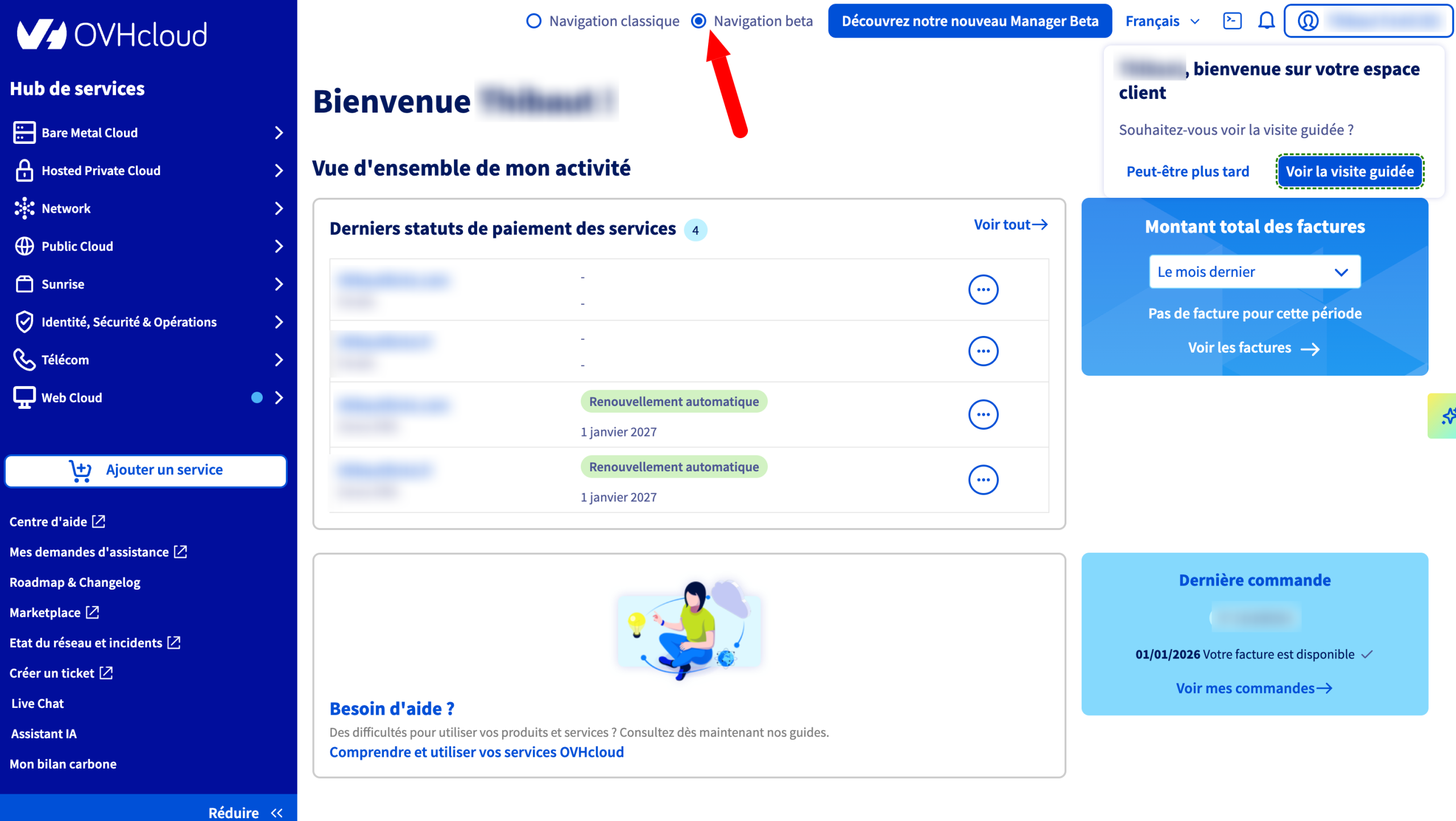 Le Manager d'OVHcloud.