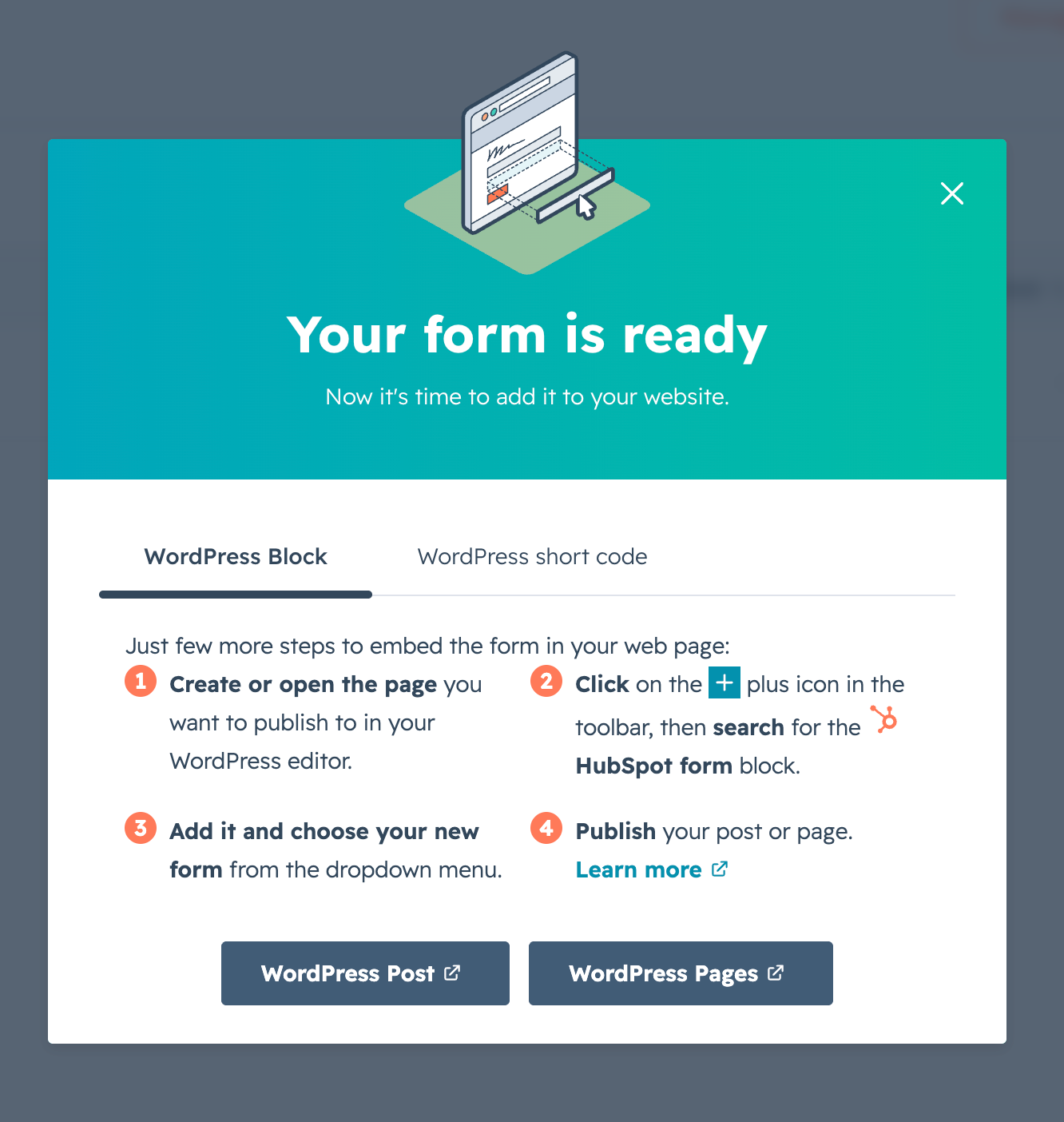 Integration of a HubSpot form.