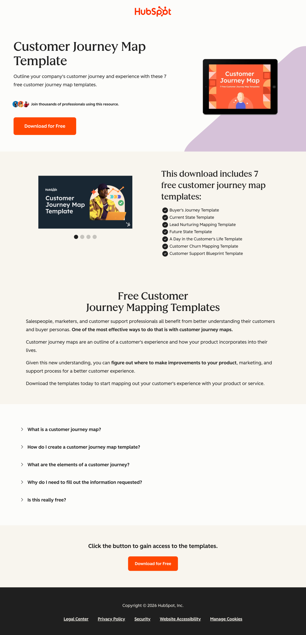A landing page from the HubSpot website.