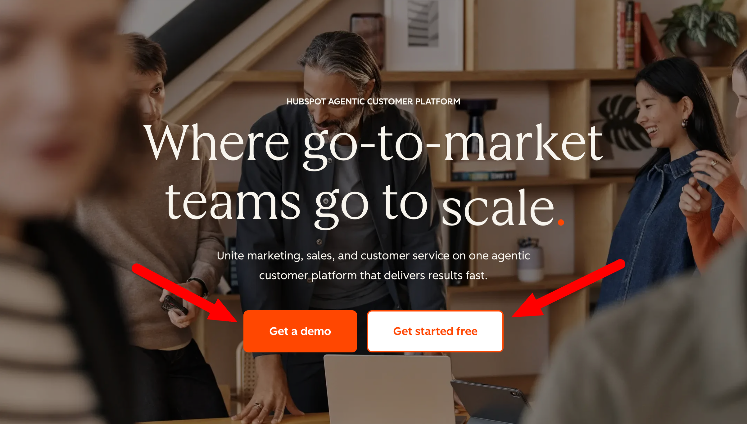 The CTAs on the HubSpot homepage.