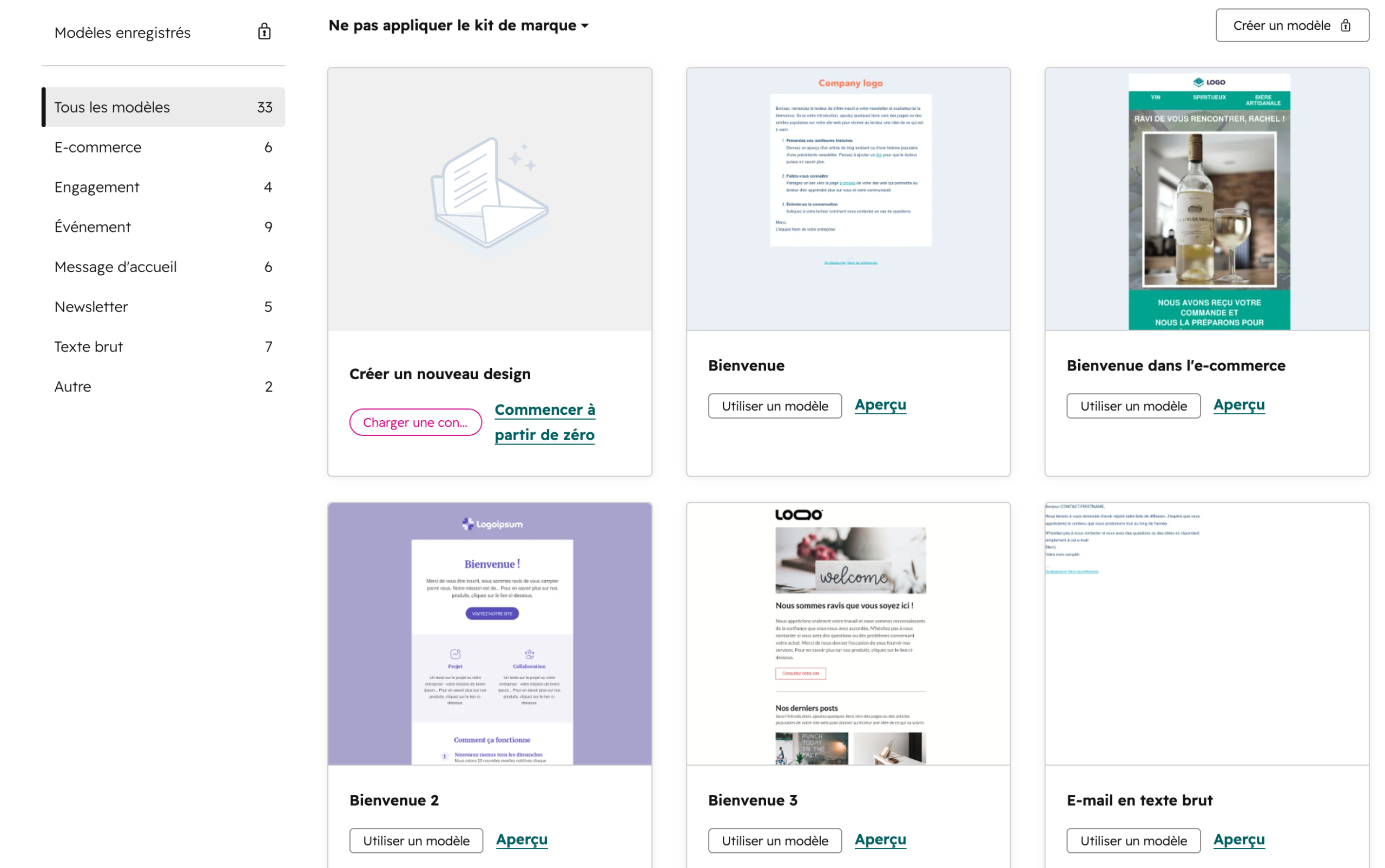 Modèles d'email marketing de HubSpot.