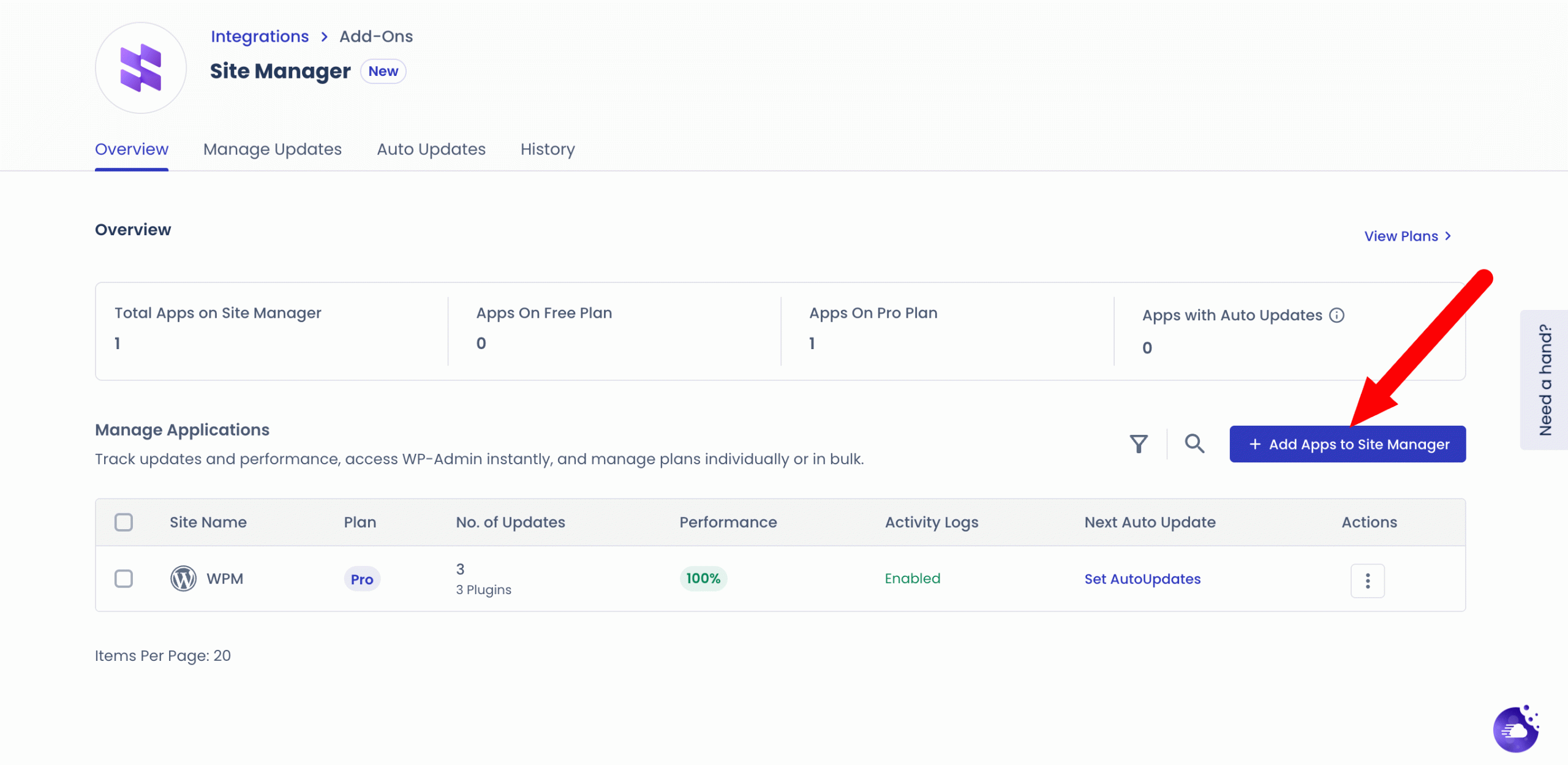 Ajout d'apps au Site Manager de Cloudways.