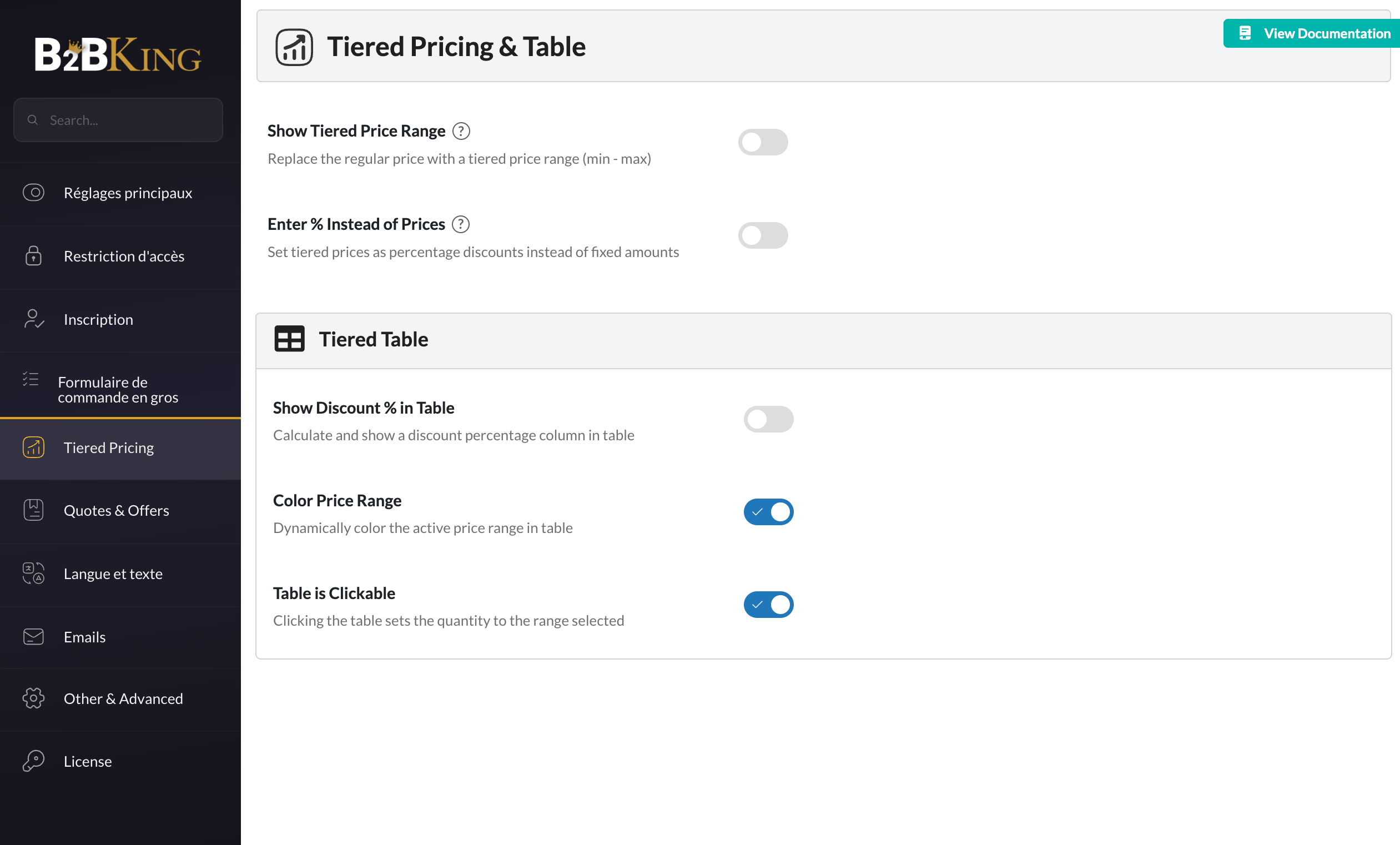 Tiered pricin sur le plugin WordPress B2BKing.