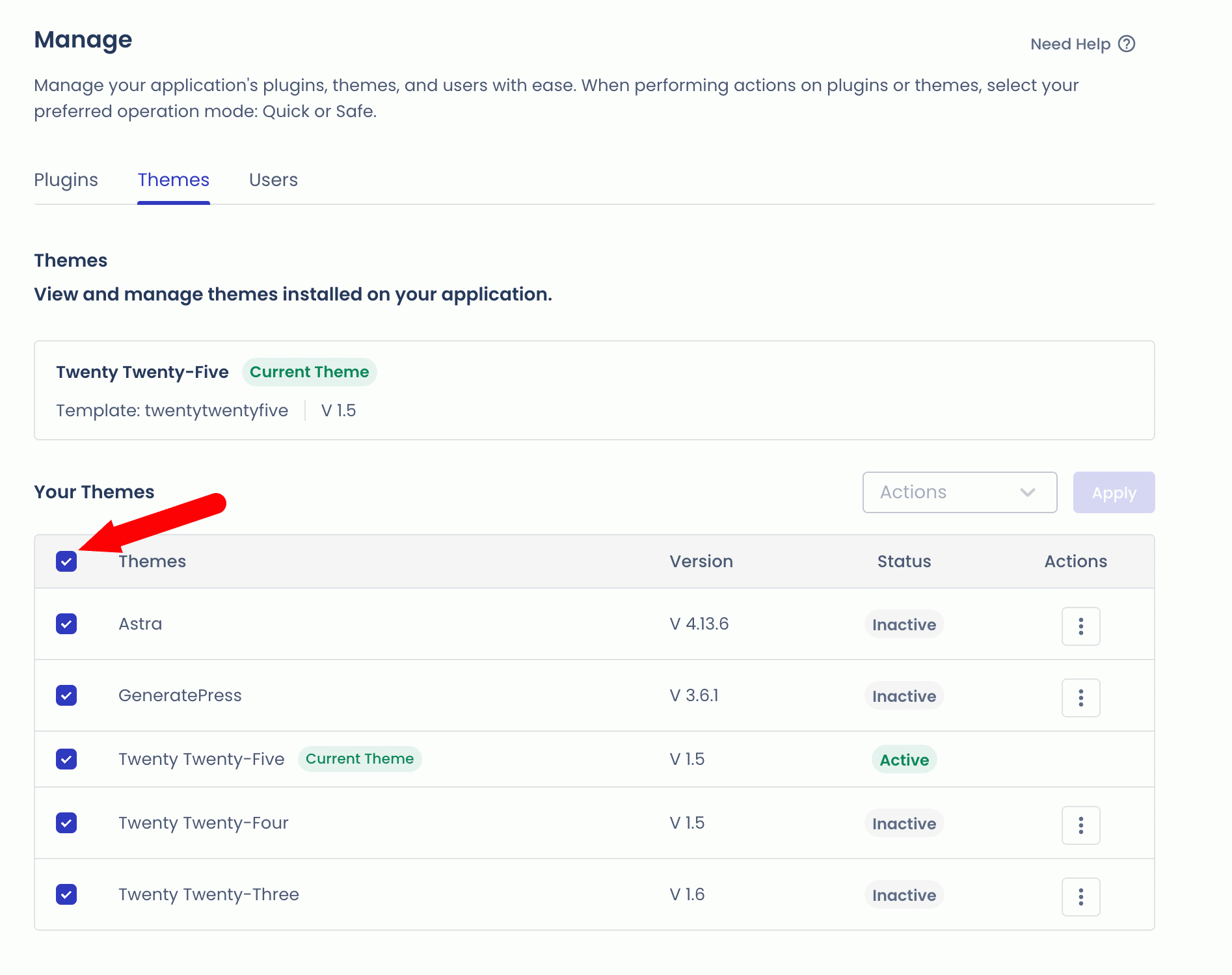La gestion en bulk du Cloudways Site Manager.
