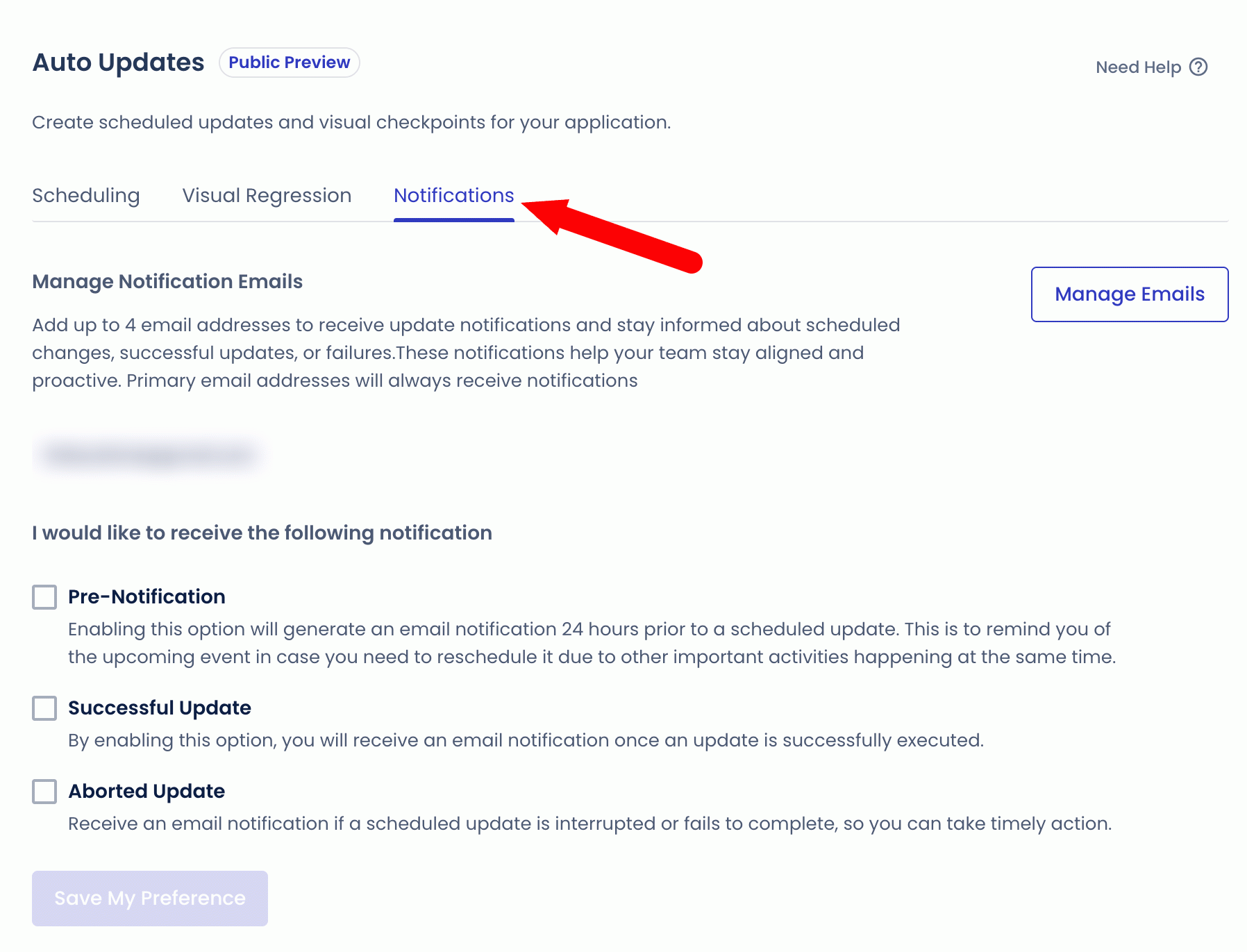 L'onglet Notifications du Site Manager de Cloudways.