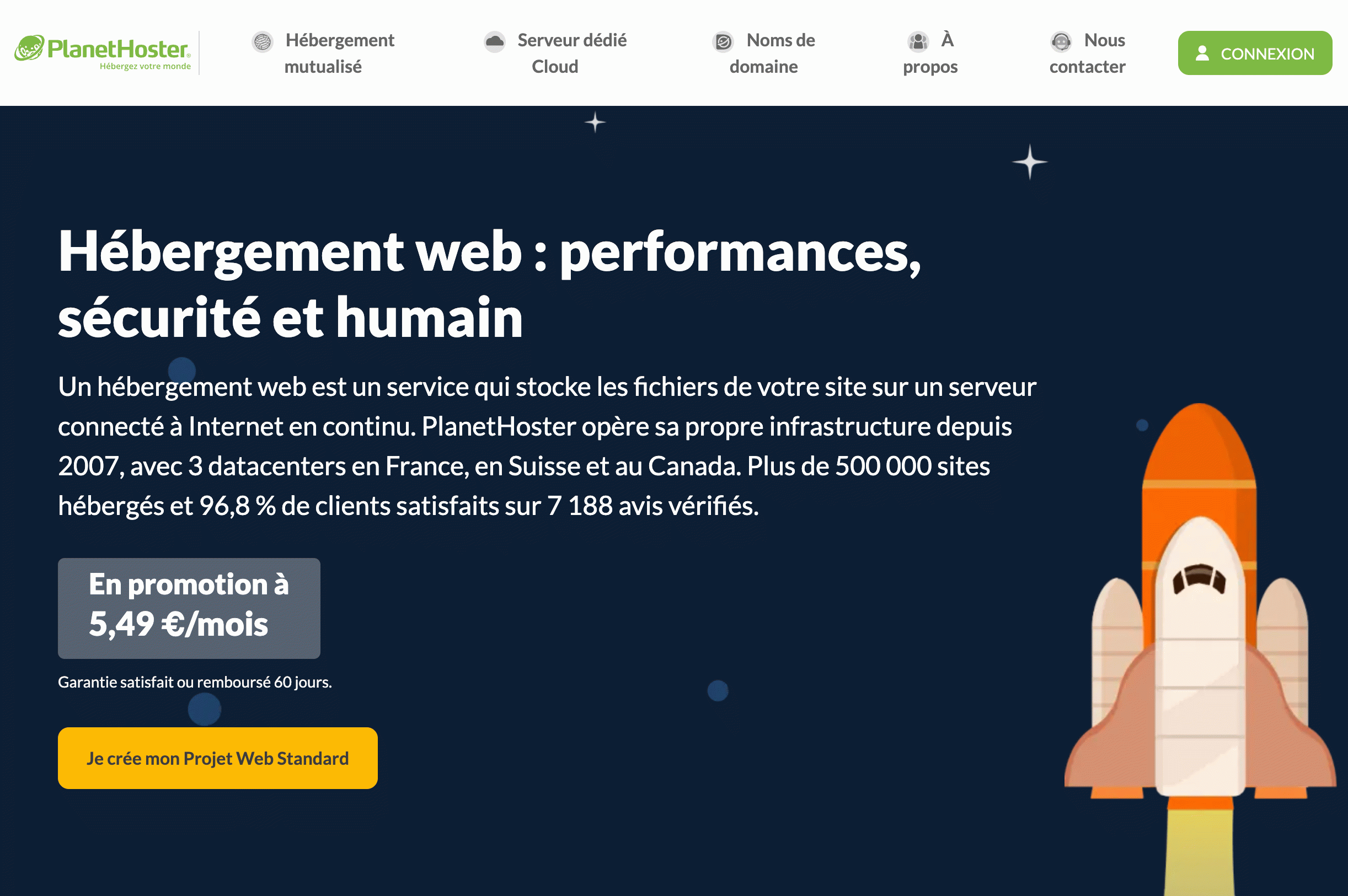 La page d'accueil de PlanetHoster.