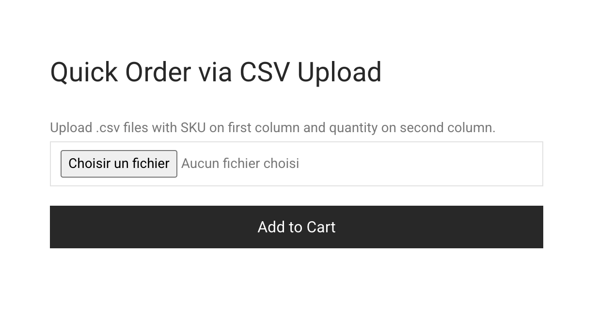 Option Quick Order via CSV Upload de B2BKing.