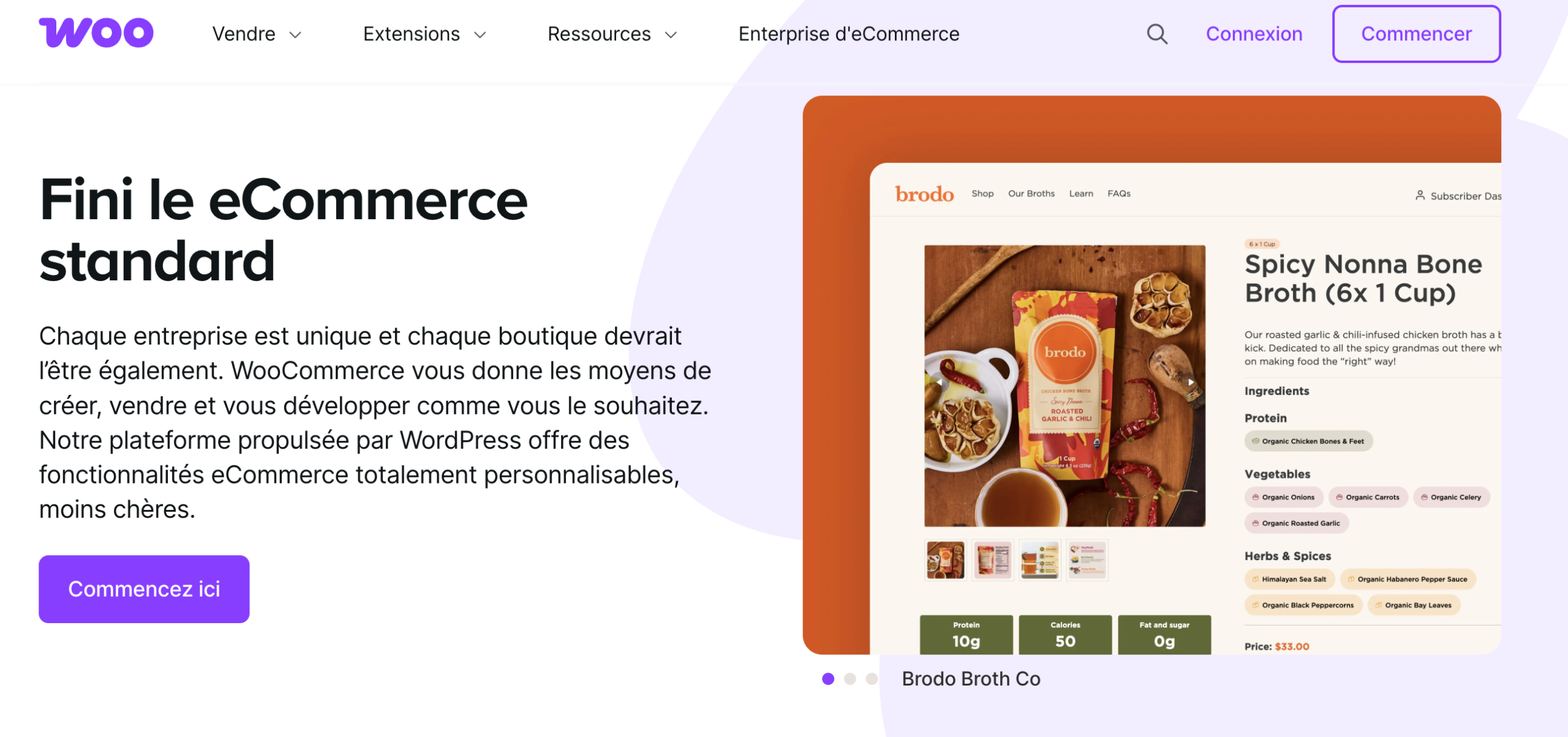 Page d'accueil de WooCommerce.