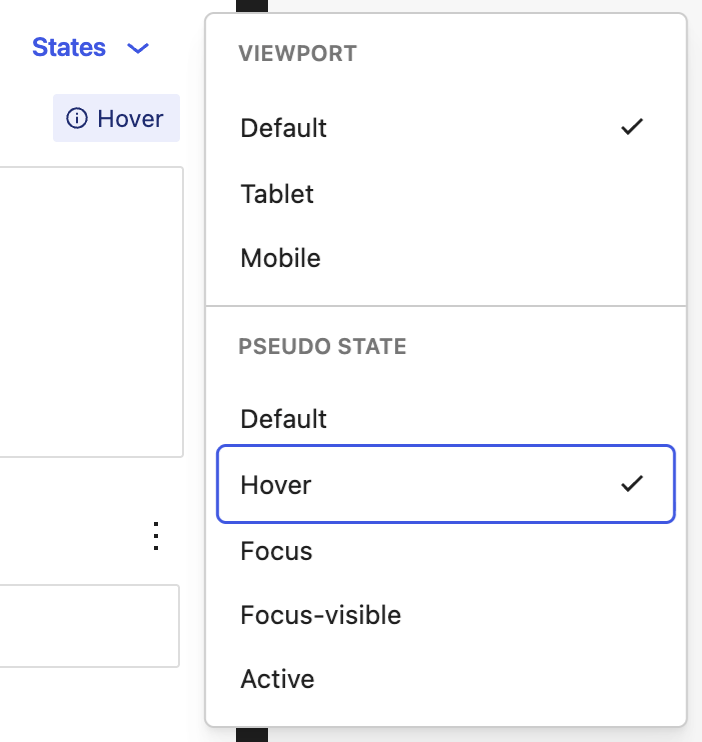 Pseudo-states in WordPress let you set options based on user interactions (hover, focus, etc.)