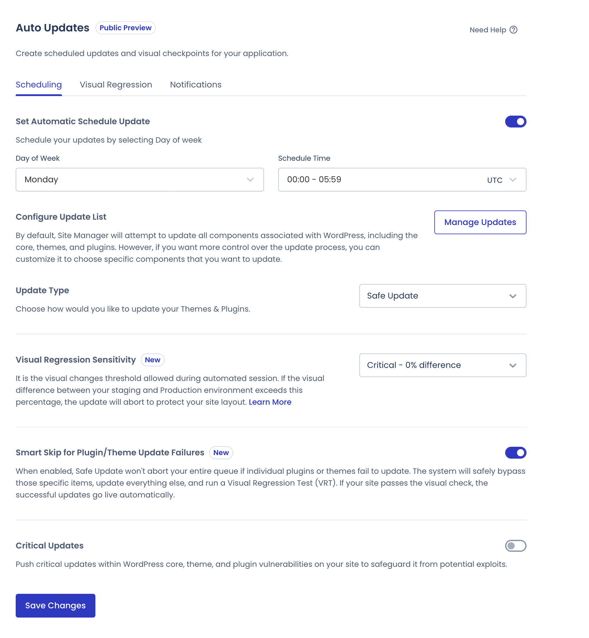 The Auto Updates menu in Cloudways Site Manager.