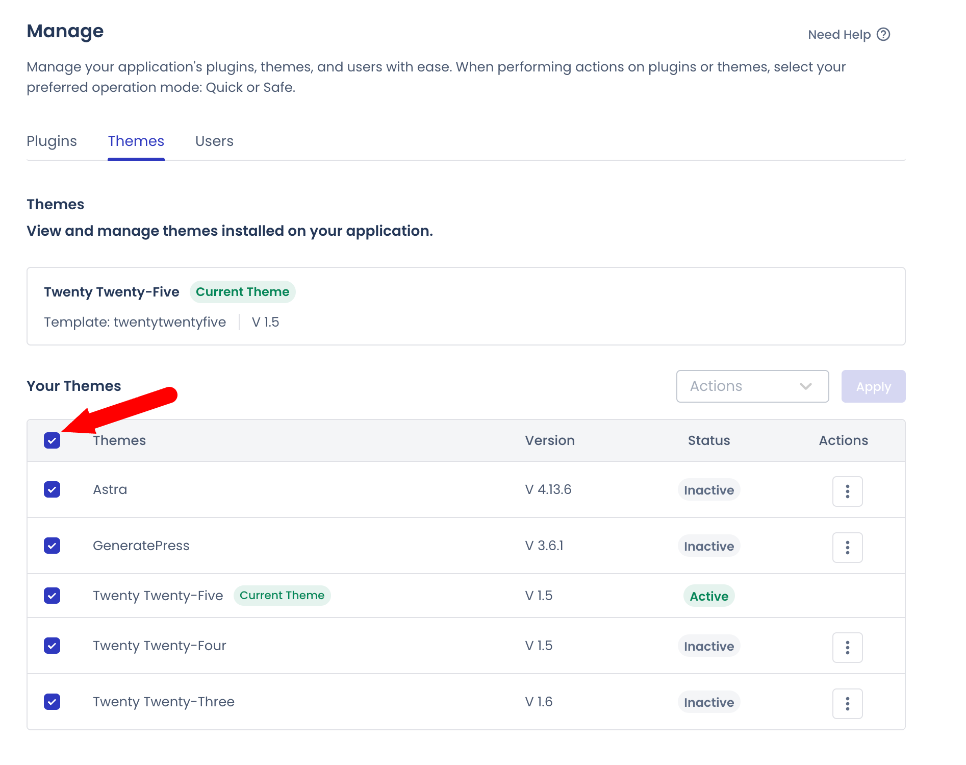 Bulk management in Cloudways Site Manager.
