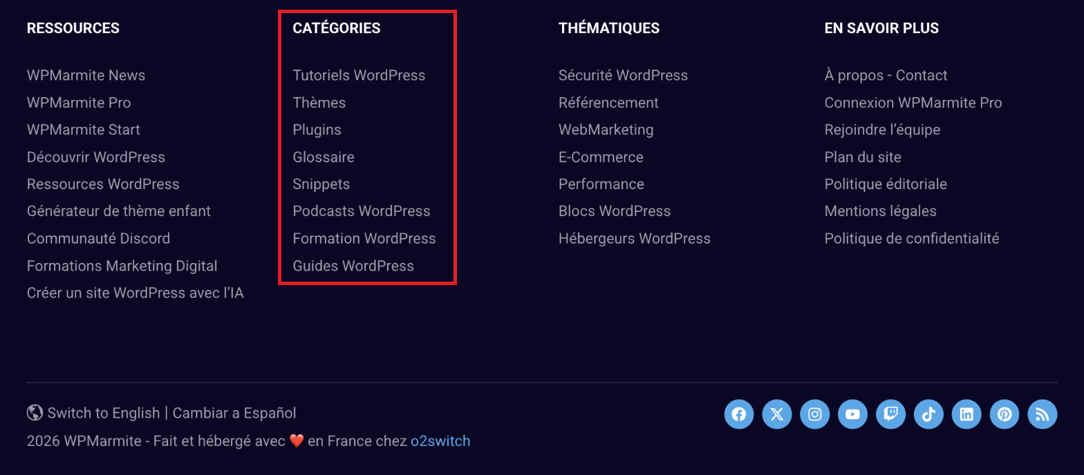 Le pied de page du site de WPMarmite.
