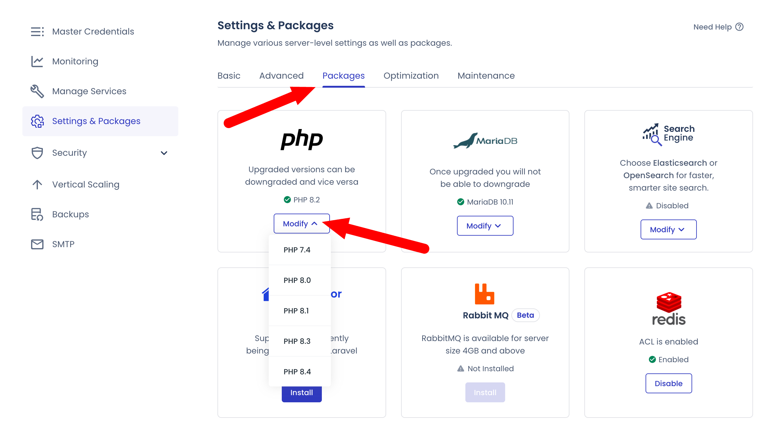 PHP settings in Cloudways Site Manager.