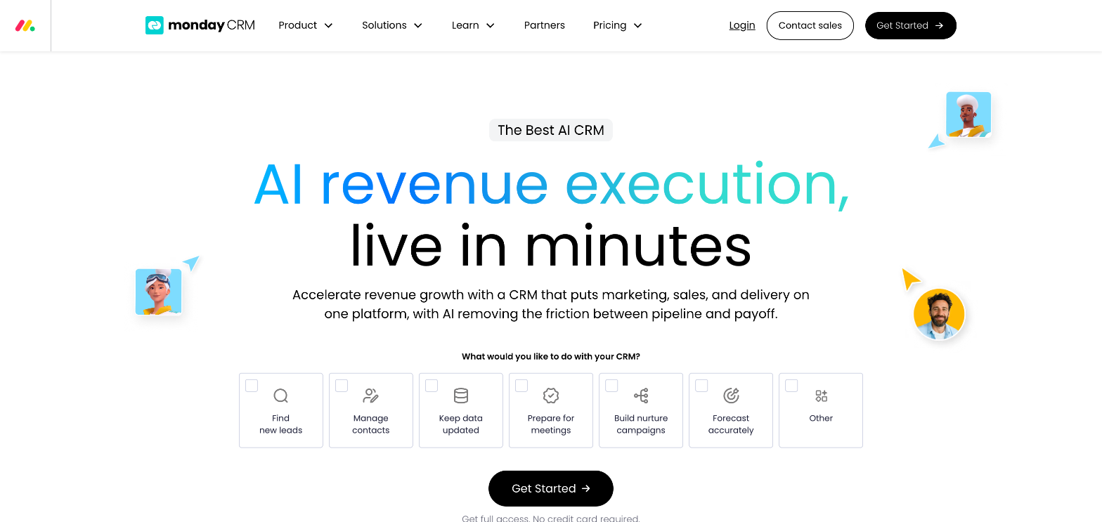 Homepage of the monday CRM software